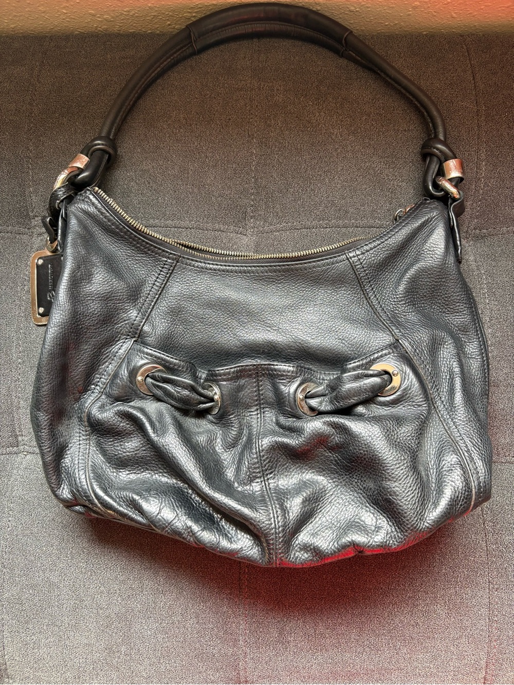 Leather Hobo Shoulder Bag - Black